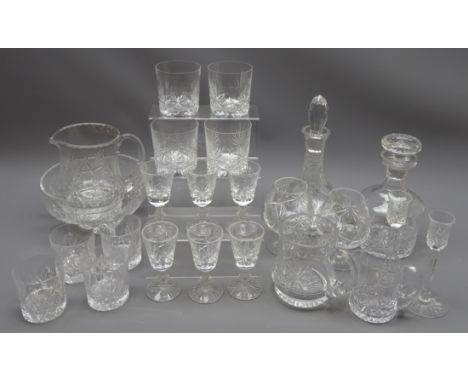 Edinburgh Crystal 'Star of Edinburgh' suite of glass comprising ships decanter, mallet shaped decanter, four tumblers, four s