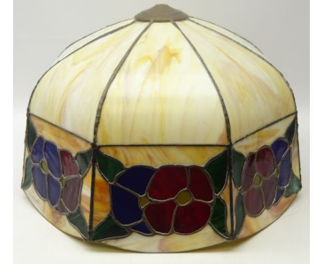 Large Tiffany style octagonal hanging light shade with floral panels, D61cm  Condition Report Click here for further images, 