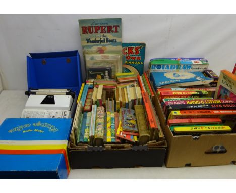 Collection of vintage children's books, puzzles and games including Enid Blyton, Rupert and the Wonderful Boots, Ladybird Boo