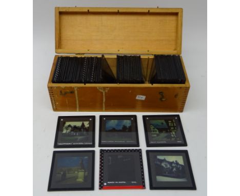 Cased set of 1950s colour slides mainly English architectural scenes, holiday photos from Paris, German etc, all annotated (6