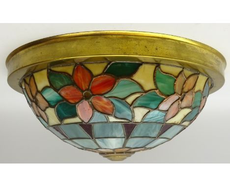 Tiffany style ceiling light shade with floral banding and brass mount, D51cm  Condition Report Click here for further images,