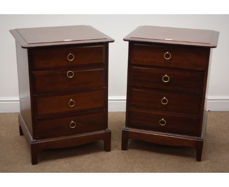 Pair Stag Minstrel mahogany four drawer chests, ring handles on bracket feet, W53cm, H72cm, D42cm (2) Condition Report Click 