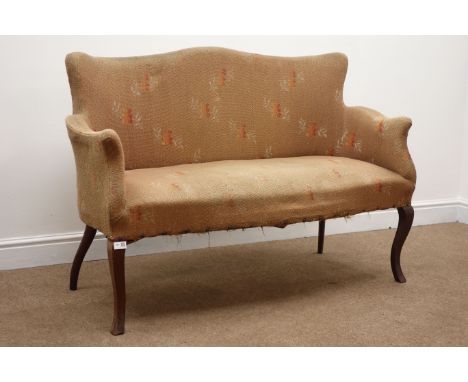 Early 20th century sofa with serpentine seat, shaped back and arms, cabriole legs, W126cm Condition Report Click here for fur