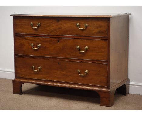 George III mahogany chest, of three graduating drawers, on shaped bracket supports, W112cm, H84cm, D55cm Condition Report Cli