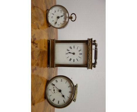 Early 20th century brass cased carriage clock, the enamel dial with Roman numerals and eight day movement H13cm excluding swi