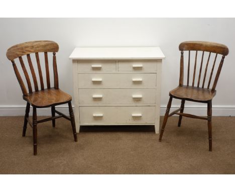 Early 20th century painted pine chest of two short and three long drawers (W87cm, D49cm, H76cm) and a pair of Victorian beech