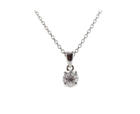 DIAMOND SOLITAIRE PENDANT, set with a round brilliant cut diamond of approximately 0.58 carats, in eighteen carat gold, on an