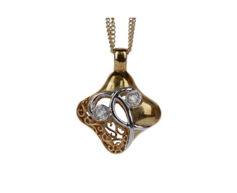 ROYAL DOULTON DIAMOND SET PENDANT, of openwork form, set with two round brilliant cut diamonds totalling approximately 0.16 c