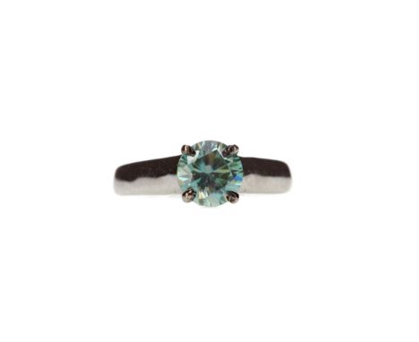 BLUE MOISSANITE RING, set with a round blue moissanite, marked 925, size L, 3.5g