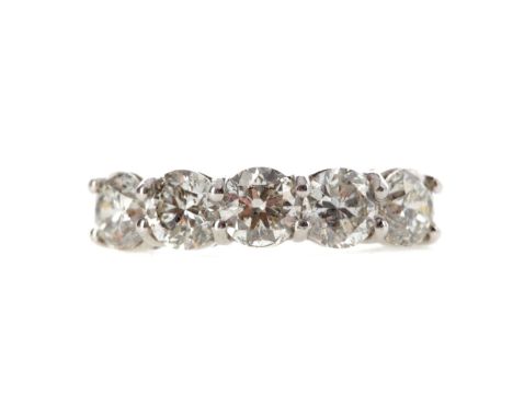 DIAMOND FIVE STONE RING, set with round brilliant cut diamonds totalling approximately 2.55 carats, in eighteen carat white g