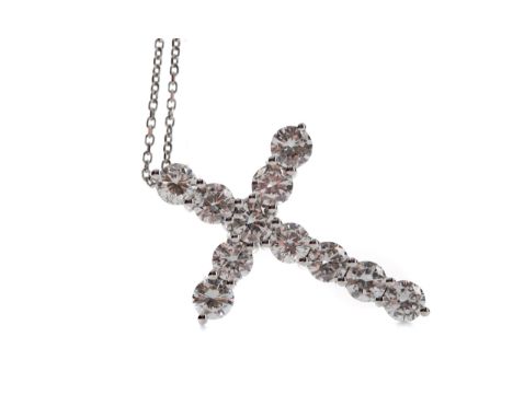 CERTIFICATED DIAMOND CROSS PENDANT, set with round brilliant cut diamonds totalling approximately 3.86 carats, with accompany