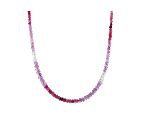 AMETHYST NECKLACE, with beads varying in tone, 46cm long, the clasp marked 18K