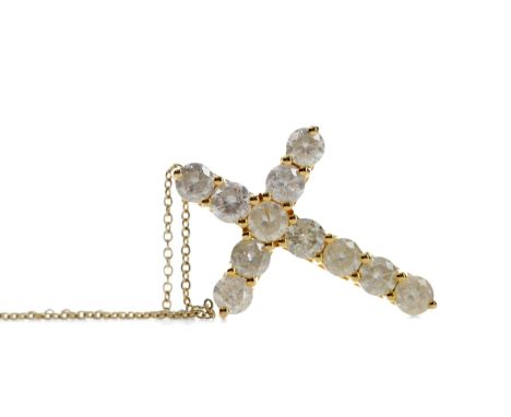 DIAMOND CROSS PENDANT, set with round brilliant cut diamonds totalling approximately 3.88 carats, in fourteen carat gold, on 