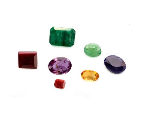 **COLLECTION OF CERTIFICATED UNMOUNTED GEMS, including sapphires, rubies, emeralds, amethyst, citrine and peridot, each with 