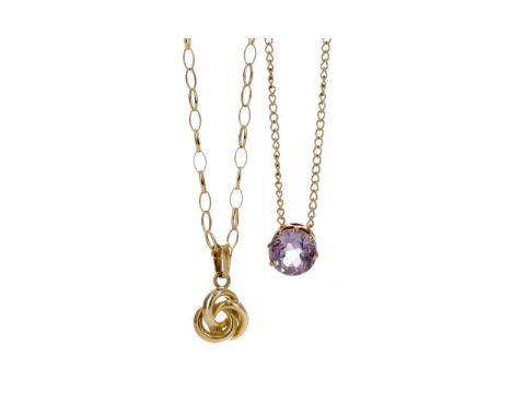 AMETHYST NECKLACE AND EARRING SET, set with round amethysts, the necklace marked 9CT, the earrings indistinct, along with a g