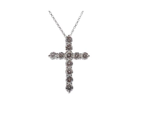 DIAMOND CROSS PENDANT, set with round brilliant cut diamonds totalling approximately 2.32 carats, 30mm high, marked 750, on a