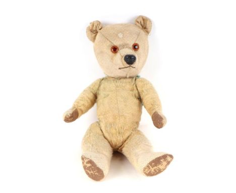 A vintage plush teddy bear with long limbs, pointy nose and growler (not working), 36cms high.