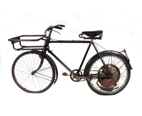 A vintage butchers / errand boy bicycle fitted with Dunlop saddle and Cyclemaster Autocycle Rear Wheel engine.  First registe