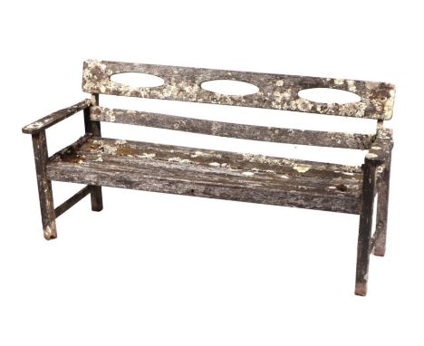 A well weathered Swan Hattersley teak garden bench, 160cms wide.