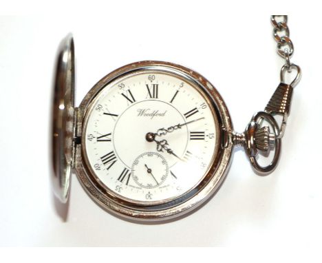 A Woodford half hunter pocket watch, model number 1011 with Albert chain, cased with certificate.