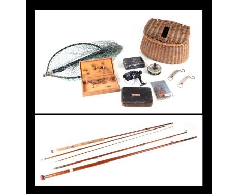 A quantity of assorted vintage fishing tackle to include a Hardy Bros (Alnwick) two-piece mahogany fishing rod, 8'10", an Apo