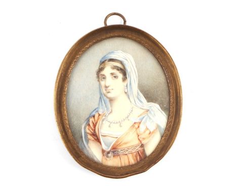 A 19th century portrait miniature on ivory depicting Elisa Bonaparte, framed &amp; glazed, the miniature 5.5 by 7cms. (Self-d