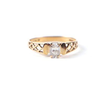 A 14ct gold and white stone solitaire ring, approx UK size 'O', 2g.