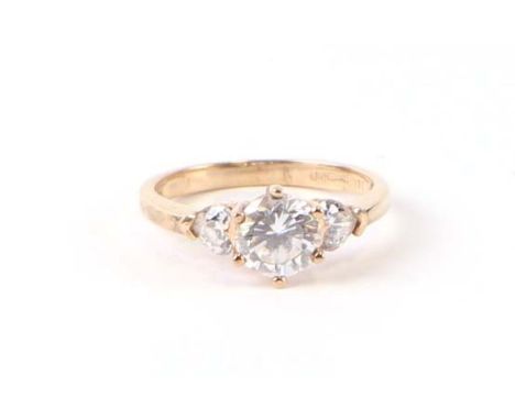 A 9ct gold three-stone cubic zirconia ring, approx UK size 'N', 2.6g.