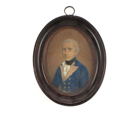 A late 18th / 19th century portrait miniature depicting a military gentleman with indistinct label to verso, framed &amp; gla