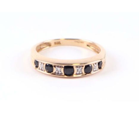 A 9ct gold diamond and sapphire ring, approx UK size 'L', 2g.