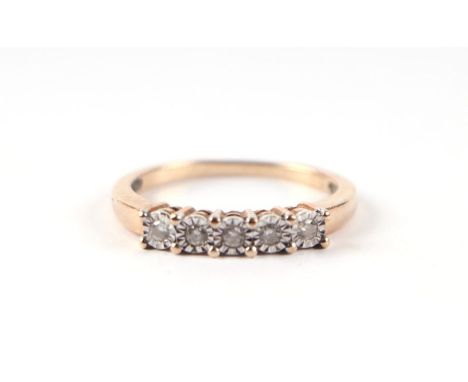 A 9ct gold five-stone diamond half hoop ring, approx UK size 'P', 2.2g.