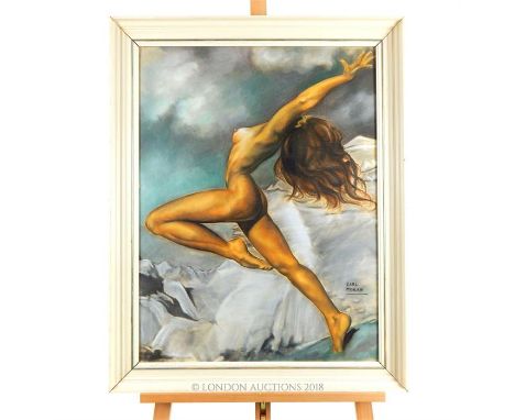 After Earl Moran (American, 1893-1984), pastel portrait of a dancing female nude, sight size 75 x 56cm.