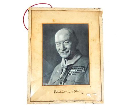 A photographic portrait of Robert Baden-Powell, signed "Baden Powell of Gilwell"