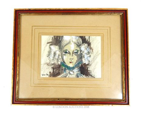 After Kees van Dongen (1877-1968), gouache portrait of a lady, sight size 9 x 12.5cm.