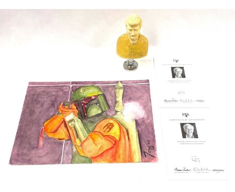 2 items from The Estate of Jeremy Bulloch, Star Wars Artwork, a watercolour painting depicting Boba Fett with rifle aimed. Si