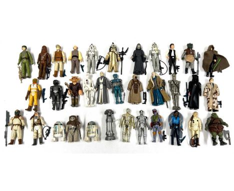 Kenner Star Wars vintage 3 3/4" figures x 34 including Luke Skywalker Jedi Knight (green sabre), Darth Vader, Han Solo Trench