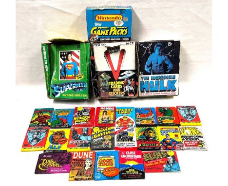 Selection of TOPPS Bubble Gum Cards Empty Counter boxes including Superman the Movie, V the TV Series, The Incredible Hulk an
