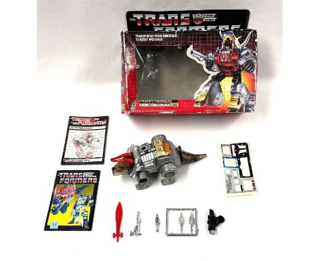 Hasbro Transformers vintage G1 Dinobot Slag, Excellent complete, within Fair opened box, includes used sticker sheet, catalog