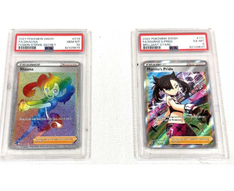 PSA 10 Shauna Secret Rainbow 278/264 Sword &amp; Shield Fusion Strike 2021 Pokemon card and PSA 6 Marnies Pride 171/172 Sword