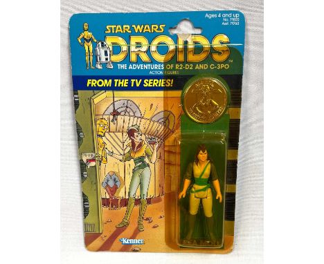 Kenner Star Wars vintage Droids Kea Moll 3 3/4" figure, Mint, within Good (dented and yellowed) bubble, upon Good (edge wear 