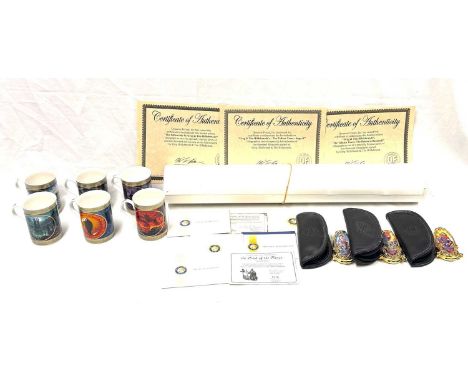 Selection of Lord of the Rings collectables including Danbury Mint collection of 6 fine English Bone China beakers created ex