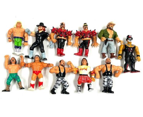 Hasbro vintage WWF figures x 11 including Road Warriors, The Bushwhackers, The Undertaker, Rowdy Roddy Piper and others, all 