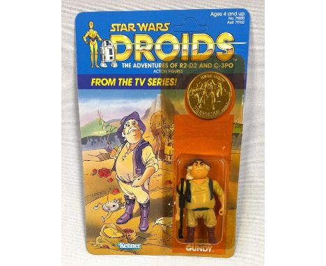 Kenner Star Wars vintage Droids Uncle Gundy 3 3/4" figure MOC, Mint, within Good (dented and yellowed) bubble, upon Near Mint