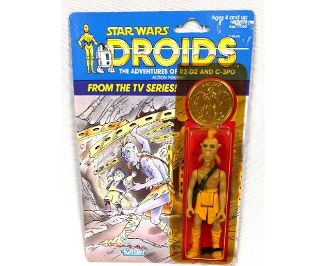 Kenner Star Wars vintage Droids Kez-Iban 3 3/4" figure, Mint, within Excellent (yellowed) bubble, upon Good (sticker tare and