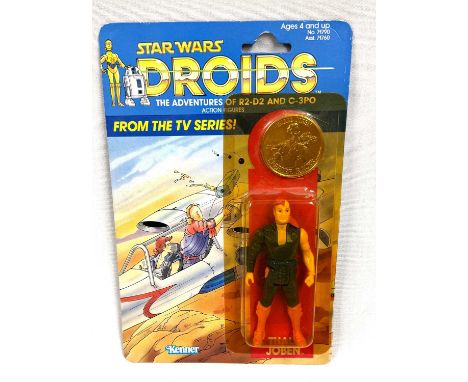 Kenner Star Wars vintage Droids Thall Joban 3 3/4" figure, Near Mint (MISSING WEAPON), within Good (sliced open and yellowed)