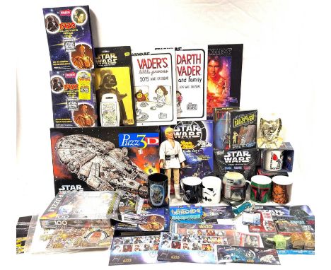 Large quantity of modern and vintage Star Wars Collectables including vintage 12" Luke Skywalker figure, Good (missing saber 