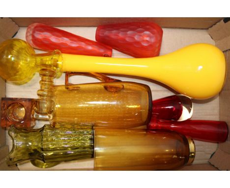 A collection of vintage glassware to include mid century examples predominantly in reds yellow and oranges. To include Dartin