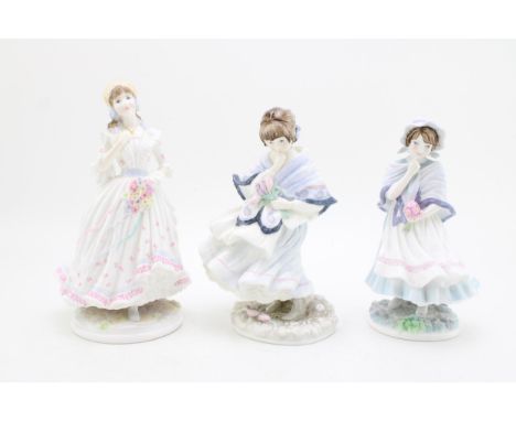 Royal Worcester figurines to include A Posy For Mother, The Village Bride and Coalport Visiting Day (3).  In good condition w