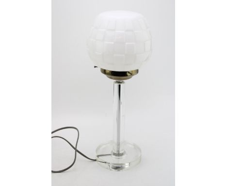 An Art Deco perspex / Lucite table lamp with opaline glass shade. Height 44cm.