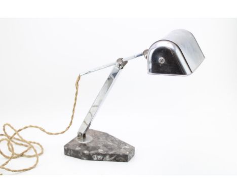 A French Art deco 'Carl' desk lamp, chrome shade and adjustable arm on marble base. Height 36cm.  Minor dent to one side of s